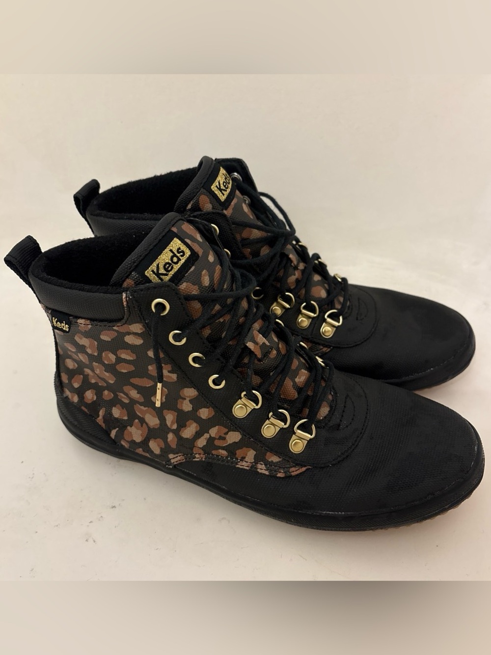 Keds Women’s Black & Brown Leopard Lace-Up Ankle Boots Size 9